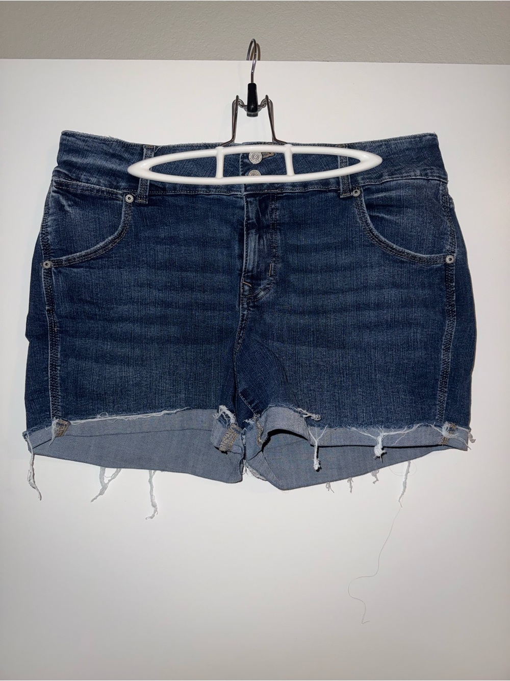 Maurices Dark Blue Frayed Hem Denim Shorts